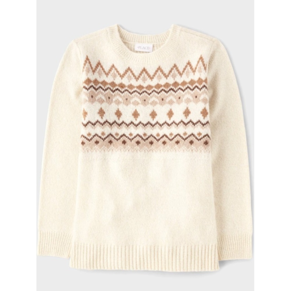 NWT The Children's Place Cream and Brown Patterned Sweater Party